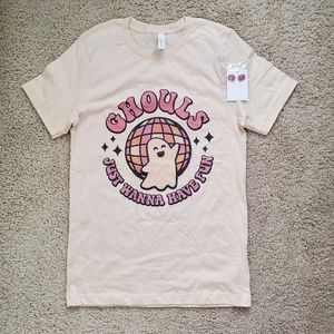 ❤Ghouls just wanna have fun Top with pumpkin clay earrings❤